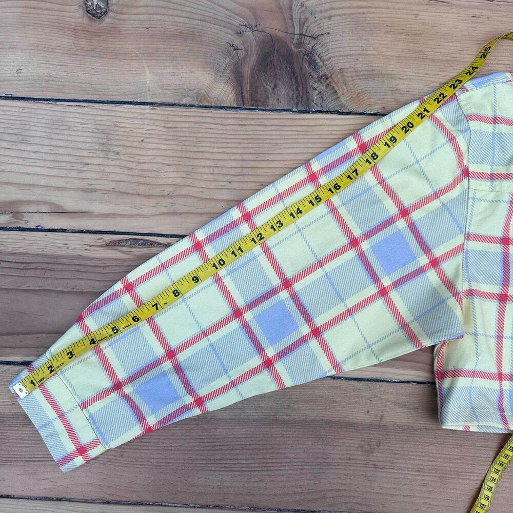 WeWoreWhat Plaid Cropped Jacket XS Yellow Red Cotton Shacket Utility Style - Picture 5 of 13